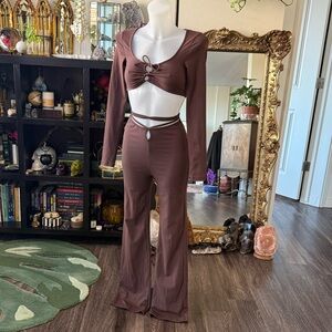 White Fox Boutique brown flare pant set